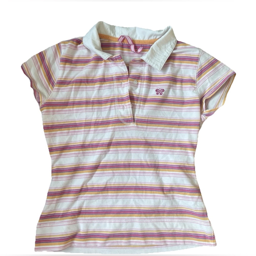 Energie Pink Multicolor Striped Polo Collar Shirt Y2K Size Large Kids P…